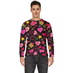 Multicolored Love Hearts Kiss Romantic Pattern Men s Fleece Sweatshirt by uniart180623