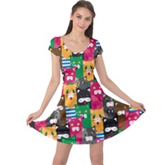 Cat Funny Colorful Pattern Cap Sleeve Dress by uniart180623