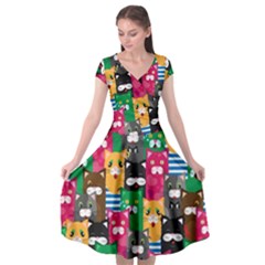 Cat Funny Colorful Pattern Cap Sleeve Wrap Front Dress by uniart180623