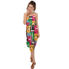 Cat Funny Colorful Pattern Waist Tie Cover Up Chiffon Dress by uniart180623