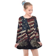 Flag Usa American Flag Kids  Long Sleeve Dress by uniart180623