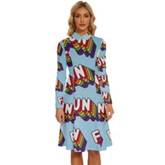 Fun Word Inscription Rainbow Pattern Long Sleeve Shirt Collar A-line Dress by uniart180623