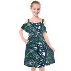 Tree Leaf Green Forest Wood Natural Nature Kids  Cut Out Shoulders Chiffon Dress by Ravend