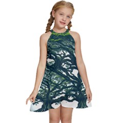 Tree Leaf Green Forest Wood Natural Nature Kids  Halter Collar Waist Tie Chiffon Dress by Ravend