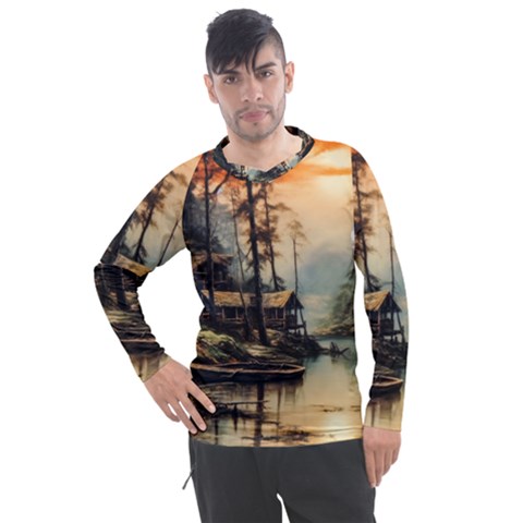 Fantasy Landscape Foggy Mysterious Men s Pique Long Sleeve Tee by Ravend