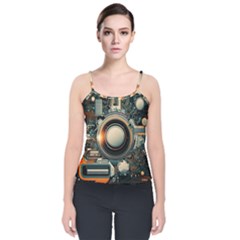 Technology Robot Internet Processor Velvet Spaghetti Strap Top by Ravend