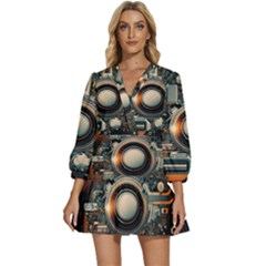 Technology Robot Internet Processor V-neck Placket Mini Dress by Ravend