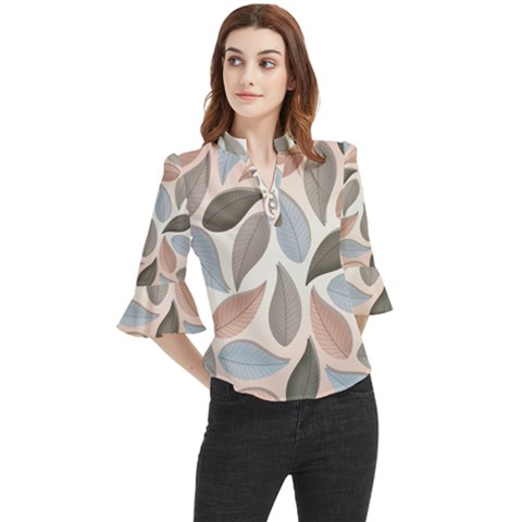 Leaves Pastel Background Nature Loose Horn Sleeve Chiffon Blouse by Ravend