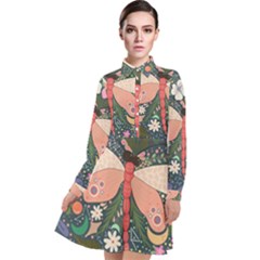 Bug Nature Flower Dragonfly Long Sleeve Chiffon Shirt Dress by Ravend