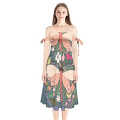 Bug Nature Flower Dragonfly Shoulder Tie Bardot Midi Dress by Ravend