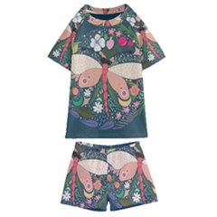 Bug Nature Flower Dragonfly Kids  Swim Tee And Shorts Set by Ravend