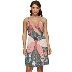 Bug Nature Flower Dragonfly V-neck Pocket Summer Dress  by Ravend