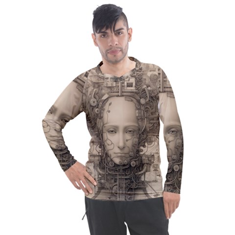 Cyborg Robot Future Drawing Poster Men s Pique Long Sleeve Tee by Ravend