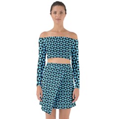 Mazipoodles Blue Donuts Polka Dot Off Shoulder Top With Skirt Set by Mazipoodles