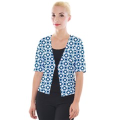 Mazipoodles Dusty Duck Egg Blue White Donuts Polka Dot Cropped Button Cardigan by Mazipoodles