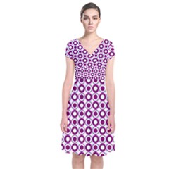 Mazipoodles Magenta White Donuts Polka Dot Short Sleeve Front Wrap Dress by Mazipoodles