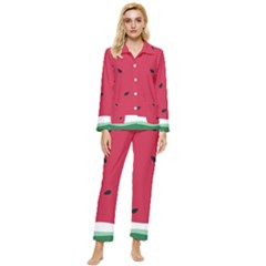 Minimalist Summer Watermelon Wallpaper Womens  Long Sleeve Velvet Pocket Pajamas Set by Ravend