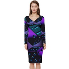 3d Ludo Game,gambling Long Sleeve V-neck Bodycon Dress  by Bangk1t