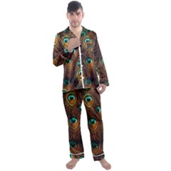 Peacock Feathers Men s Long Sleeve Satin Pajamas Set by Ravend