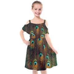 Peacock Feathers Kids  Cut Out Shoulders Chiffon Dress by Ravend