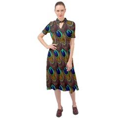 Peacock-feathers-bird-plumage Keyhole Neckline Chiffon Dress by Ravend