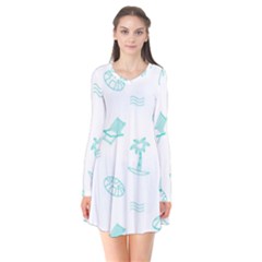 Summer Beach Seamless Pattern Long Sleeve V-neck Flare Dress by ConteMonfrey