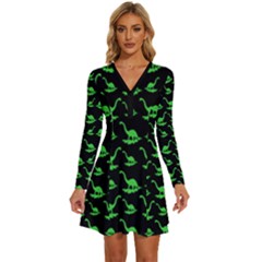 Our Dino Friends Long Sleeve Deep V Mini Dress  by ConteMonfrey