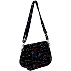 Black Background With Text Overlay Mathematics Formula Board Saddle Handbag by uniart180623