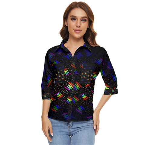 Rainbows Pixel Pattern Women s Quarter Sleeve Pocket Shirt by uniart180623