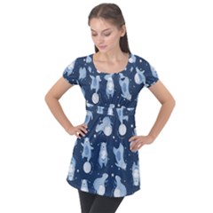 Bear Pattern Patterns Planet Animals Puff Sleeve Tunic Top by uniart180623