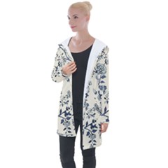 Vintage Background Blue Roses Rose Pattern Retro Longline Hooded Cardigan by uniart180623