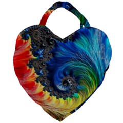 Colorful Digital Art Fractal Design Giant Heart Shaped Tote by uniart180623