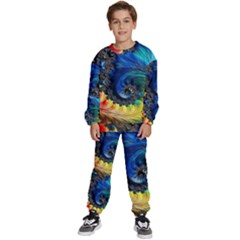 Colorful Digital Art Fractal Design Kids  Sweatshirt Set by uniart180623