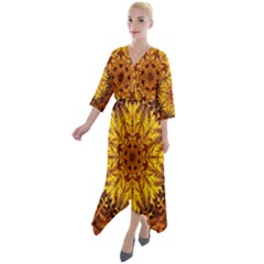 Abstract Gold Mandala Yellow Quarter Sleeve Wrap Front Maxi Dress by uniart180623