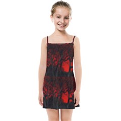 Dark Forest Jungle Plant Black Red Tree Kids  Summer Sun Dress by uniart180623