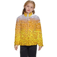 Texture Pattern Macro Glass Of Beer Foam White Yellow Bubble Kids  Puffer Bubble Jacket Coat by uniart180623