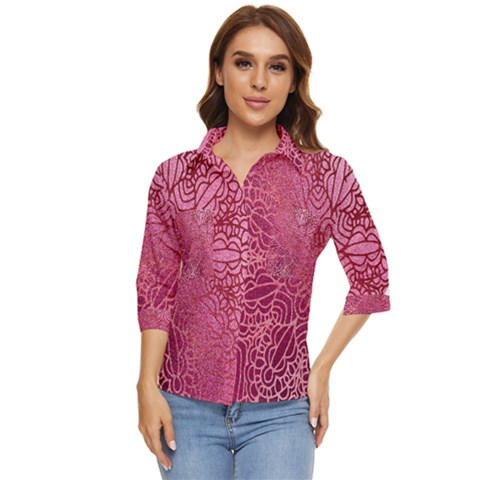 Pink Mandala Glitter Bohemian Girly Glitter Women s Quarter Sleeve Pocket Shirt by uniart180623