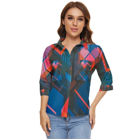 Minimalist Abstract Shaping Abstract Digital Art Women s Quarter Sleeve Pocket Shirt by uniart180623