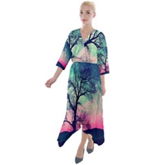 Tree Abstract Field Galaxy Night Nature Quarter Sleeve Wrap Front Maxi Dress by uniart180623