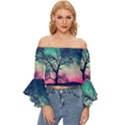 Tree Abstract Field Galaxy Night Nature Off Shoulder Flutter Bell Sleeve Top View1