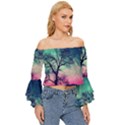 Tree Abstract Field Galaxy Night Nature Off Shoulder Flutter Bell Sleeve Top View3