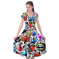 Graffiti Art Cartoon Comic Cap Sleeve Wrap Front Dress by uniart180623