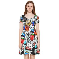 Graffiti Art Cartoon Comic Inside Out Cap Sleeve Dress by uniart180623