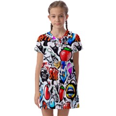 Graffiti Art Cartoon Comic Kids  Asymmetric Collar Dress by uniart180623