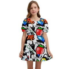 Graffiti Art Cartoon Comic Kids  Short Sleeve Dolly Dress by uniart180623