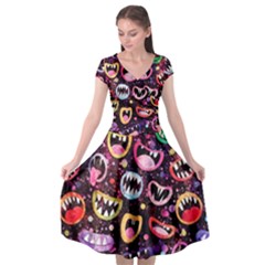 Funny Monster Mouths Cap Sleeve Wrap Front Dress by uniart180623