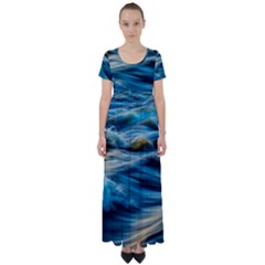 Waves Abstract High Waist Short Sleeve Maxi Dress by uniart180623