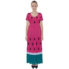 Watermelon Fruit Pattern High Waist Short Sleeve Maxi Dress by uniart180623