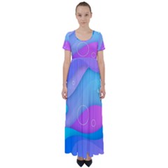 Colorful Blue Purple Wave High Waist Short Sleeve Maxi Dress by uniart180623