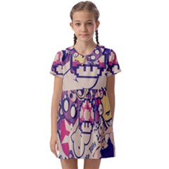 Retro Cartoon Titty Parody Kids  Asymmetric Collar Dress by uniart180623